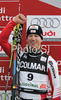 Third placed Hannes Reichelt of Austria celebrates his medal won in Alta Badia Men giant slalom race of Audi FIS Ski World Cup 2008-09. Giant slalom race of Men Audi FIS Ski World Cup 2008-09 was traditionally held on Gran Risa course in Alta Badia, Italy, on Sunday, 21st of December 2008.

