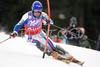 Second after first run, Jean-Baptiste  Grange of France clears a gate during the mens alpine ski World Cup Slalom race in Alta Badia, Italy, Monday, December 22, 2008.
