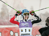 Winner Kathrin Zettel of Austria reacts in finish of second run of Semmering women giant slalom race of Audi FIS Ski World Cup 2008-09. Giant slalom race of Women Audi FIS Ski World Cup 2008-09 was held Semmering, Austria, on Sunday, 28th of December 2008.
