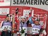 Winner Kathrin Zettel of Austria (M), second placed Manuela Moelgg of Italy (L) and third placed Lara Gut of Switzerland (R) celebrate their medals won in Semmering women giant slalom race of Audi FIS Ski World Cup 2008-09. Giant slalom race of Women Audi FIS Ski World Cup 2008-09 was held Semmering, Austria, on Sunday, 28th of December 2008.
