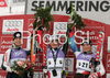 Winner Kathrin Zettel of Austria (M), second placed Manuela Moelgg of Italy (L) and third placed Lara Gut of Switzerland (R) celebrate their medals won in Semmering women giant slalom race of Audi FIS Ski World Cup 2008-09. Giant slalom race of Women Audi FIS Ski World Cup 2008-09 was held Semmering, Austria, on Sunday, 28th of December 2008.
