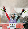 Winner Kathrin Zettel of Austria reacts in finish of second run of Semmering women giant slalom race of Audi FIS Ski World Cup 2008-09. Giant slalom race of Women Audi FIS Ski World Cup 2008-09 was held Semmering, Austria, on Sunday, 28th of December 2008.
