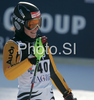 Christina Geiger of Germany reacts in finish of second run of Zagreb women slalom race of Audi FIS Ski World Cup 2008-09. Slalom race of Women Audi FIS Ski World Cup 2008-09 was held Zagreb, Croatia, on Sunday, 4th of January 2009.
