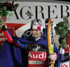 Winner Jean-Baptiste Grange of France celebrates his medal won in Zagreb men slalom race of Audi FIS Ski World Cup 2008-09. Slalom race of Men Audi FIS Ski World Cup 2008-09 was held on Sljeme above Zagreb, Croatia, on Tuesday, 6th of January 2009.
