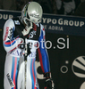 Thomas Mermillod Blondin of France reacts in finish of second run of Zagreb men slalom race of Audi FIS Ski World Cup 2008-09. Slalom race of Men Audi FIS Ski World Cup 2008-09 was held on Sljeme above Zagreb, Croatia, on Tuesday, 6th of January 2009.
