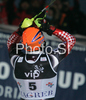 Second placed Ivica Kostelic of Croatia reacts in finish of second run of Zagreb men slalom race of Audi FIS Ski World Cup 2008-09. Slalom race of Men Audi FIS Ski World Cup 2008-09 was held on Sljeme above Zagreb, Croatia, on Tuesday, 6th of January 2009.
