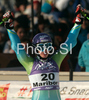Winner Tina Maze of Slovenia reacts in finish of second run of Maribor women giant slalom race of Audi FIS Ski World Cup 2008-09. Giant slalom race of Women Audi FIS Ski World Cup 2008-09 was held in Maribor, Slovenia on Saturday, 10th of January 2009.
