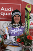 Third placed Kathrin Hoelzl of Germany (R) celebrates her medal won in  Maribor women giant slalom race of Audi FIS Ski World Cup 2008-09. Giant slalom race of Women Audi FIS Ski World Cup 2008-09 was held in Maribor, Slovenia on Saturday, 10th of January 2009.
