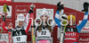 Winner Lindsey Vonn of USA (M), second placed Kathrin Zettel of Austria (L) and third placed Anja Paerson of Sweden (R) celebrates their medals won in Zauchenee women super combined race of Audi FIS Ski World Cup 2008-09. Downhill part of super combined race of Women Audi FIS Ski World Cup 2008-09 was held in Zauchensee, Austria on Saturday, 17th of January 2009.
