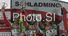 Winner Reinfried Herbst of Austria (M), second placed Manfred Pranger of Austria (L), and third placed Ivica Kostelic of Croatia (R) celebrate their medals won in Men slalom race of Schladming Audi FIS Ski World Cup 2008-09. Schladming slalom Nightrace of Men Audi FIS Ski World Cup 2008-09 was held in Schladming, Austria on Sunday, 27th of January 2009.
