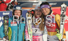 Winner Lindsey Vonn of USA (M), second placed Maria Riesch of Germany (R) and third placed Marusa Ferk of Slovenia (L) celebrates their medal won in Women slalom race of Garmisch-Partenkirchen Audi FIS Ski World Cup 2008-09. Garmisch-Partenkirchen slalom Women Audi FIS Ski World Cup 2008-09 was held in Garmisch-Partenkirchen on Friday, 30th of January 2009.
