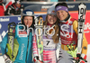 Winner Lindsey Vonn of USA (M), second placed Maria Riesch of Germany (R) and third placed Marusa Ferk of Slovenia (L) celebrates their medal won in Women slalom race of Garmisch-Partenkirchen Audi FIS Ski World Cup 2008-09. Garmisch-Partenkirchen slalom Women Audi FIS Ski World Cup 2008-09 was held in Garmisch-Partenkirchen on Friday, 30th of January 2009.
