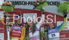 Winner Lindsey Vonn of USA (M), second placed Maria Riesch of Germany (L) and third placed Marusa Ferk of Slovenia (R) celebrates their medals won in Women slalom race of Garmisch-Partenkirchen Audi FIS Ski World Cup 2008-09. Garmisch-Partenkirchen slalom Women Audi FIS Ski World Cup 2008-09 was held in Garmisch-Partenkirchen on Friday, 30th of January 2009.
