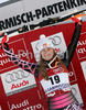 Winner Lindsey Vonn of USA celebrates her medal won in Women Super-G race of Garmisch-Partenkirchen Audi FIS Ski World Cup 2008-09. Garmisch-Partenkirchen Super-G race of Women Audi FIS Ski World Cup 2008-09 was held in Garmisch-Partenkirchen on Sunday, 1st of February 2009.

