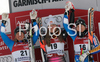Winner Lindsey Vonn of USA (M), second placed Anja Paerson of Sweden (L) and third placed Jessica Lindell-Vikarby of Sweden (R) celebrates their medals won in Women Super-G race of Garmisch-Partenkirchen Audi FIS Ski World Cup 2008-09. Garmisch-Partenkirchen Super-G race of Women Audi FIS Ski World Cup 2008-09 was held in Garmisch-Partenkirchen on Sunday, 1st of February 2009.

