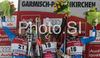 Winner Lindsey Vonn of USA (M), second placed Anja Paerson of Sweden (L) and third placed Jessica Lindell-Vikarby of Sweden (R) celebrates their medals won in Women Super-G race of Garmisch-Partenkirchen Audi FIS Ski World Cup 2008-09. Garmisch-Partenkirchen Super-G race of Women Audi FIS Ski World Cup 2008-09 was held in Garmisch-Partenkirchen on Sunday, 1st of February 2009.

