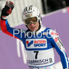 Seventh placed Julien Lizeroux of France reacts in finish of second run of Men slalom race of Garmisch-Partenkirchen Audi FIS Ski World Cup 2008-09. Garmisch-Partenkirchen slalom Men Audi FIS Ski World Cup 2008-09 was held in Garmisch-Partenkirchen on Sunday, 1st of February 2009.
