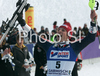 Winner Manfred Moelgg of Italy celebrates his medal won in  Men slalom race of Garmisch-Partenkirchen Audi FIS Ski World Cup 2008-09. Garmisch-Partenkirchen slalom Men Audi FIS Ski World Cup 2008-09 was held in Garmisch-Partenkirchen on Sunday, 1st of February 2009.
