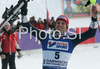 Winner Manfred Moelgg of Italy celebrates his medal won in  Men slalom race of Garmisch-Partenkirchen Audi FIS Ski World Cup 2008-09. Garmisch-Partenkirchen slalom Men Audi FIS Ski World Cup 2008-09 was held in Garmisch-Partenkirchen on Sunday, 1st of February 2009.
