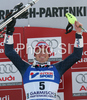 Winner Manfred Moelgg of Italy celebrates his medal won in  Men slalom race of Garmisch-Partenkirchen Audi FIS Ski World Cup 2008-09. Garmisch-Partenkirchen slalom Men Audi FIS Ski World Cup 2008-09 was held in Garmisch-Partenkirchen on Sunday, 1st of February 2009.
