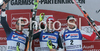 Winner Manfred Moelgg of Italy (M), second placed Giorgio Rocca of Italy (L) and third placed Reinfried Herbst of Austria (R) celebrate their medal won in  Men slalom race of Garmisch-Partenkirchen Audi FIS Ski World Cup 2008-09. Garmisch-Partenkirchen slalom Men Audi FIS Ski World Cup 2008-09 was held in Garmisch-Partenkirchen on Sunday, 1st of February 2009.
