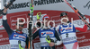 Winner Manfred Moelgg of Italy (M), second placed Giorgio Rocca of Italy (L) and third placed Reinfried Herbst of Austria (R) celebrate their medal won in  Men slalom race of Garmisch-Partenkirchen Audi FIS Ski World Cup 2008-09. Garmisch-Partenkirchen slalom Men Audi FIS Ski World Cup 2008-09 was held in Garmisch-Partenkirchen on Sunday, 1st of February 2009.

