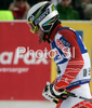 Jukka Leino of Finland reacts in finish of second run of Men slalom race of Garmisch-Partenkirchen Audi FIS Ski World Cup 2008-09. Garmisch-Partenkirchen slalom Men Audi FIS Ski World Cup 2008-09 was held in Garmisch-Partenkirchen on Sunday, 1st of February 2009.
