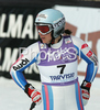 Tenth placed Marie Marchand-Arvier of France reacts in finish of Women Super-G race of Tarvisio Audi FIS Ski World Cup 2008-09. Downhill race of Women Audi FIS Ski World Cup 2008-09 was held in Tarvisio, Italy on Sunday, 22nd of February 2009.
