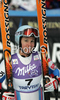 Tenth placed Marie Marchand-Arvier of France reacts in finish of Women Super-G race of Tarvisio Audi FIS Ski World Cup 2008-09. Downhill race of Women Audi FIS Ski World Cup 2008-09 was held in Tarvisio, Italy on Sunday, 22nd of February 2009.
