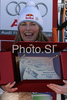 Winner Lindsey Vonn of USA celebrates her medal won in Women Super-G race of Tarvisio Audi FIS Ski World Cup 2008-09. Downhill race of Women Audi FIS Ski World Cup 2008-09 was held in Tarvisio, Italy on Sunday, 22nd of February 2009.
