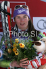 Third placed Tina Maze of Slovenia celebrates her medal won in Women Super-G race of Tarvisio Audi FIS Ski World Cup 2008-09. Downhill race of Women Audi FIS Ski World Cup 2008-09 was held in Tarvisio, Italy on Sunday, 22nd of February 2009.
