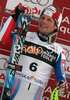 Winner Julien Lizeroux of France celebrates his medal won in Men slalom race of Kranjska Gora Audi FIS Ski World Cup 2008-09. Slalom race of Men Audi FIS Ski World Cup 2008-09 was held in Kranjska Gora, Slovenia, on Sunday, 1st of March 2009.

