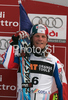 Winner Julien Lizeroux of France celebrates his medal won in Men slalom race of Kranjska Gora Audi FIS Ski World Cup 2008-09. Slalom race of Men Audi FIS Ski World Cup 2008-09 was held in Kranjska Gora, Slovenia, on Sunday, 1st of March 2009.
