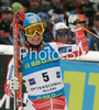 Third placed Tanja Poutiainen of Finland reacts in finish of second run of Women giant slalom race of Ofterschwang Audi FIS Ski World Cup 2008-09. Giant slalom race of Women Audi FIS Ski World Cup 2008-09 was held in Ofterschwang, Germany, on Friday, 6th of March 2009.
