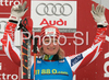 Third placed Tanja Poutiainen of Finland celebrates her medal won in Women giant slalom race of Ofterschwang Audi FIS Ski World Cup 2008-09. Giant slalom race of Women Audi FIS Ski World Cup 2008-09 was held in Ofterschwang, Germany, on Friday, 6th of March 2009.
