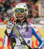 Winner Sandrine Aubert of France reacts in finish of second run of Women slalom race of Ofterschwang Audi FIS Ski World Cup 2008-09. Slalom race of Women Audi FIS Ski World Cup 2008-09 was held in Ofterschwang, Germany, on Saturday, 7th of March 2009.
