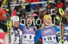 Winner Sandrine Aubert of France (M), second placed Frida Hansdotter of Sweden (R), and third placed Nicole Hosp of Austria (L) celebrate their medals won in Women slalom race of Ofterschwang Audi FIS Ski World Cup 2008-09. Slalom race of Women Audi FIS Ski World Cup 2008-09 was held in Ofterschwang, Germany, on Saturday, 7th of March 2009.
