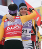 Riesch sisters Susane (R) and Maria (L) celebrate their success in Women slalom race of Ofterschwang Audi FIS Ski World Cup 2008-09. Slalom race of Women Audi FIS Ski World Cup 2008-09 was held in Ofterschwang, Germany, on Saturday, 7th of March 2009.
