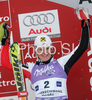 Third placed Nicole Hosp of Austria celebrates her medal won in Women slalom race of Ofterschwang Audi FIS Ski World Cup 2008-09. Slalom race of Women Audi FIS Ski World Cup 2008-09 was held in Ofterschwang, Germany, on Saturday, 7th of March 2009.
