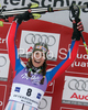 Winner Sandrine Aubert of France celebrates her medal won in Women slalom race of Ofterschwang Audi FIS Ski World Cup 2008-09. Slalom race of Women Audi FIS Ski World Cup 2008-09 was held in Ofterschwang, Germany, on Saturday, 7th of March 2009.
