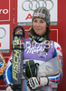 Winner Sandrine Aubert of France celebrates her medal won in Women slalom race of Ofterschwang Audi FIS Ski World Cup 2008-09. Slalom race of Women Audi FIS Ski World Cup 2008-09 was held in Ofterschwang, Germany, on Saturday, 7th of March 2009.
