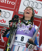 Winner Sandrine Aubert of France celebrates her medal won in Women slalom race of Ofterschwang Audi FIS Ski World Cup 2008-09. Slalom race of Women Audi FIS Ski World Cup 2008-09 was held in Ofterschwang, Germany, on Saturday, 7th of March 2009.

