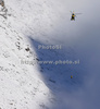 Rescue helicopter flying to pick injured Nicole Hosp of Austria who got injured after falling in first run of first Women GS FIS Alpine ski World Cup 2009-2010 race in Soelden, Austria. First giant slalom race of Women FIS Alpine ski World Cup was held on Rettenbach glacier above Soelden, Austria on 24th of October 2009.

