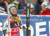 Tanja Poutiainen of Finland reacts in finish of first run of first Women GS FIS Alpine ski World Cup 2009-2010 race in Soelden, Austria. First giant slalom race of Women FIS Alpine ski World Cup was held on Rettenbach glacier above Soelden, Austria on 24th of October 2009.
