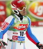 Tenth placed Cyprien Richard of France reacts in finish of second run of first Men GS FIS Alpine ski World Cup 2009-2010 race in Soelden, Austria. First giant slalom race of Men FIS Alpine ski World Cup was held on Rettenbach glacier above Soelden, Austria on 25th of October 2009.
