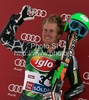 Second placed Ted Ligety of USA celebrates his medal won in first Women GS FIS Alpine ski World Cup 2009-2010 race in Soelden, Austria. First giant slalom race of Men FIS Alpine ski World Cup was held on Rettenbach glacier above Soelden, Austria on 25th of October 2009.
