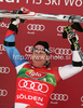 Winner Didier Cuche of Switzerland celebrates his medal won in first Women GS FIS Alpine ski World Cup 2009-2010 race in Soelden, Austria. First giant slalom race of Men FIS Alpine ski World Cup was held on Rettenbach glacier above Soelden, Austria on 25th of October 2009.
