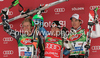 Winner Didier Cuche of Switzerland (M), second placed Ted Ligety of USA (L) and third placed Carlo Janka of Switzerland (R) celebrate their medals won in first Women GS FIS Alpine ski World Cup 2009-2010 race in Soelden, Austria. First giant slalom race of Men FIS Alpine ski World Cup was held on Rettenbach glacier above Soelden, Austria on 25th of October 2009.
