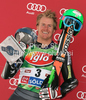 Second placed Ted Ligety of USA celebrates his medal won in first Women GS FIS Alpine ski World Cup 2009-2010 race in Soelden, Austria. First giant slalom race of Men FIS Alpine ski World Cup was held on Rettenbach glacier above Soelden, Austria on 25th of October 2009.
