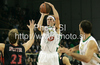 Matt Walsh (no.44) of Union Olimpija (M) shooting over Tiago SPlitter (no.21) of Caja Laboral (L) during match of Basketball Euroleague between Union Olimpija, Ljubljana, Slovenia and Caja Laboral, Vitoria, Spain. Match between Union Olimpija and Caja Laboral was played on 5th of November 2009 in Tivoli Arena in Ljubljana, Slovenia.
